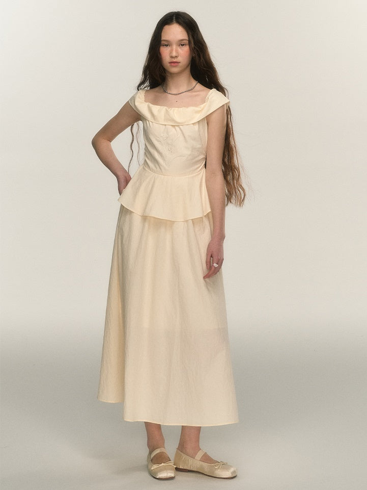 One-shoulder Embroidery Peplum Design One-piece