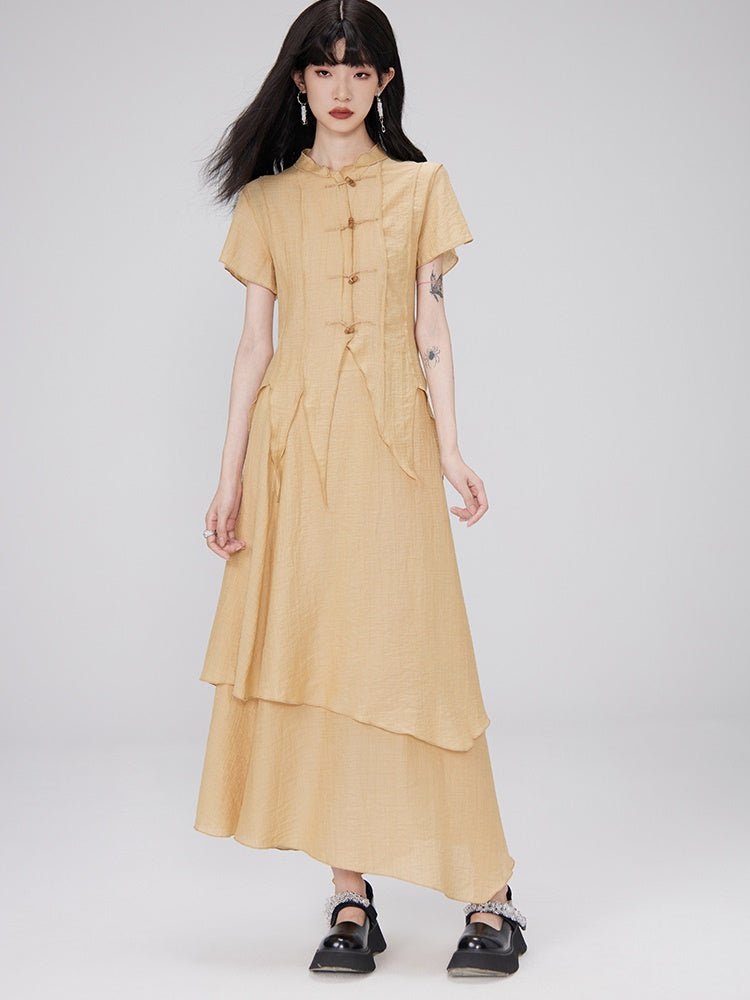 Irregular Hem Sheer Shirt & Layered Design Skirt