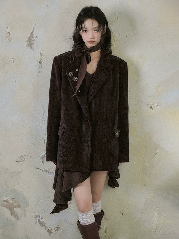 Double Breasted Loose Corduroy Jacket