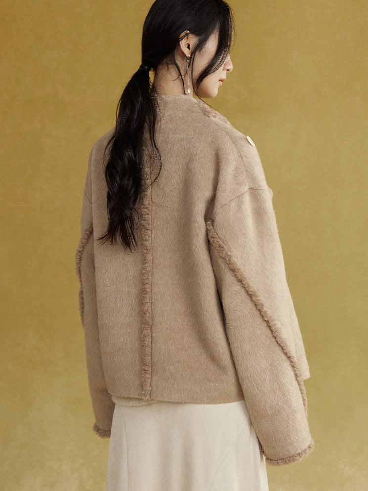 드레이프 넥 보아 짧은 재킷