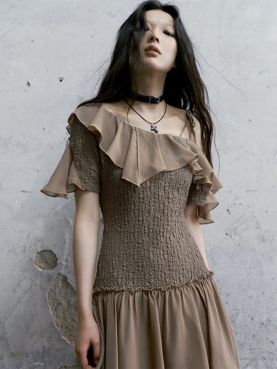 One-Shoulder Washer Frill Dress