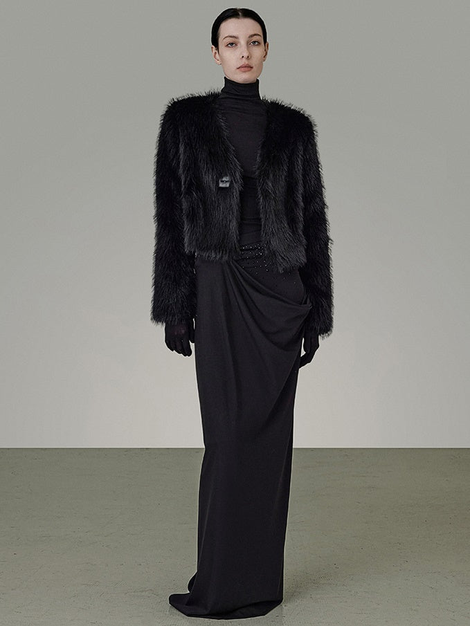 V-Ausschnitt Slim Fell Short Jacket