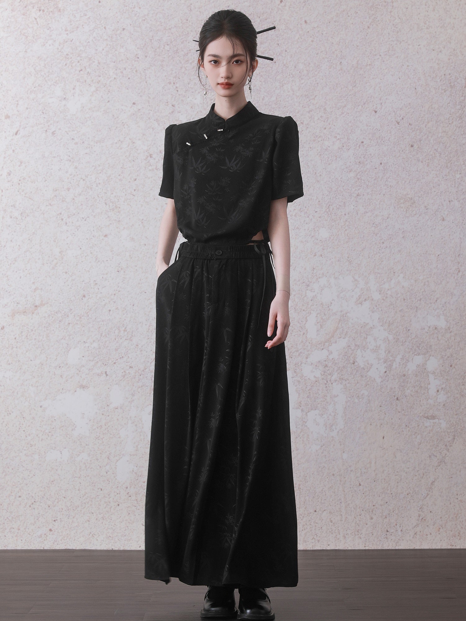 Bamboo Chinese Style Cropped Shirt & Long Skirt Set-Up