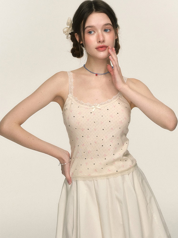 Girly Retro Bow Polka Dot Print Camisole