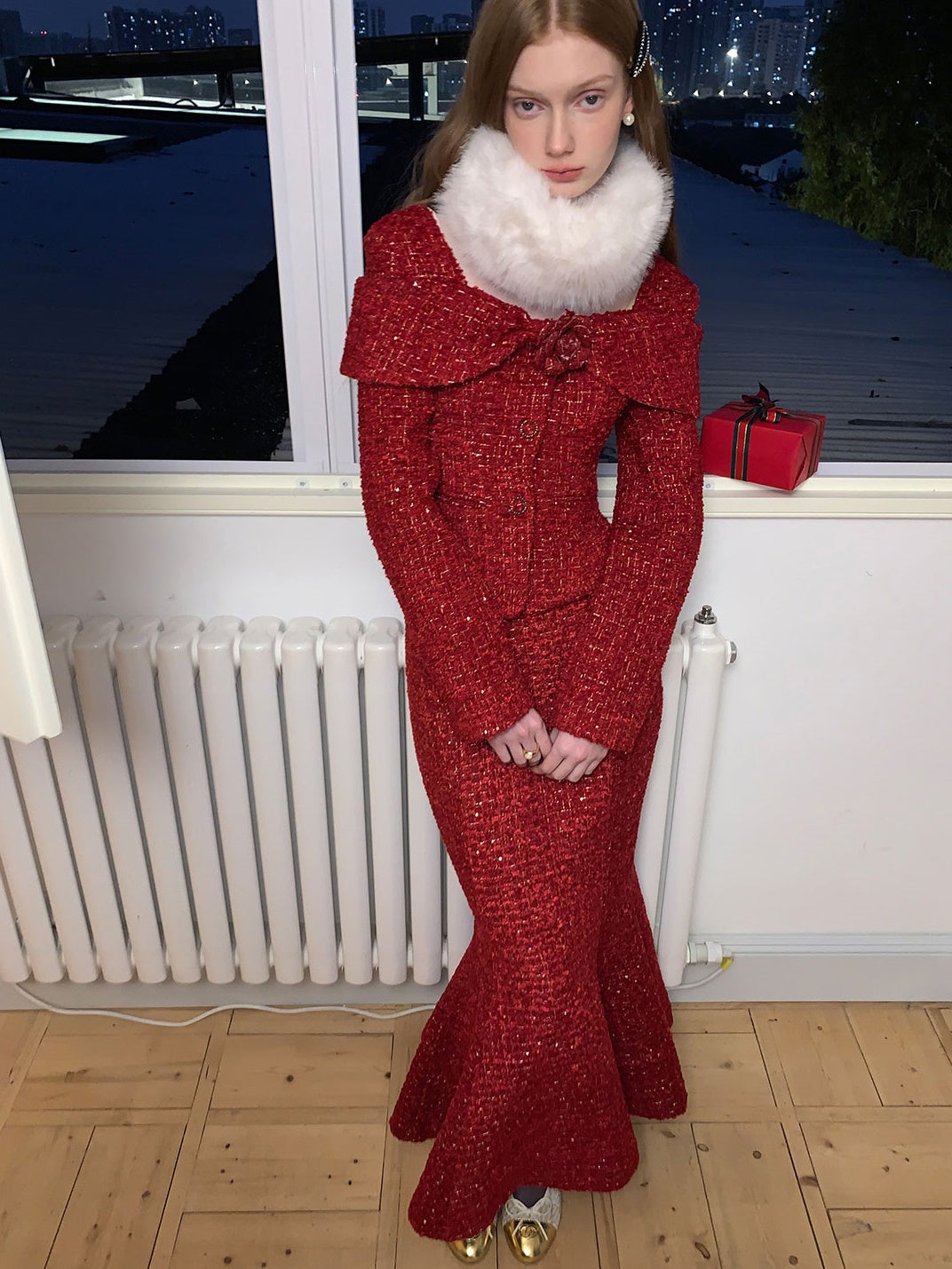 Woven Shag Retro Tweed Jacket & Short & Long Skirt