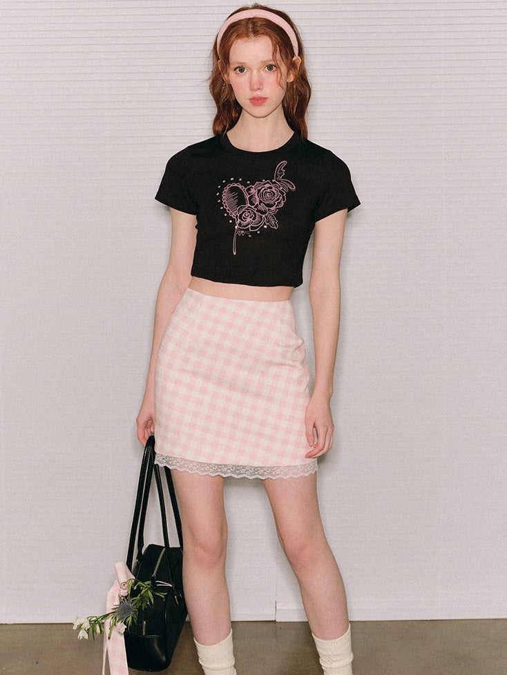 Rhinestone Painted Rose Long Sleeve & Short Sleeve T-Shirt