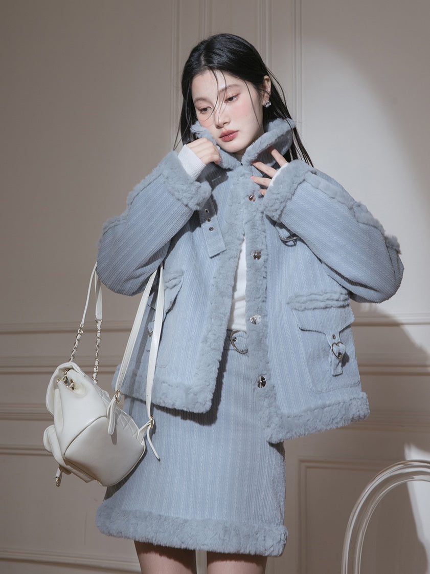 Corduroy BoA Collar Jacket & Skirt
