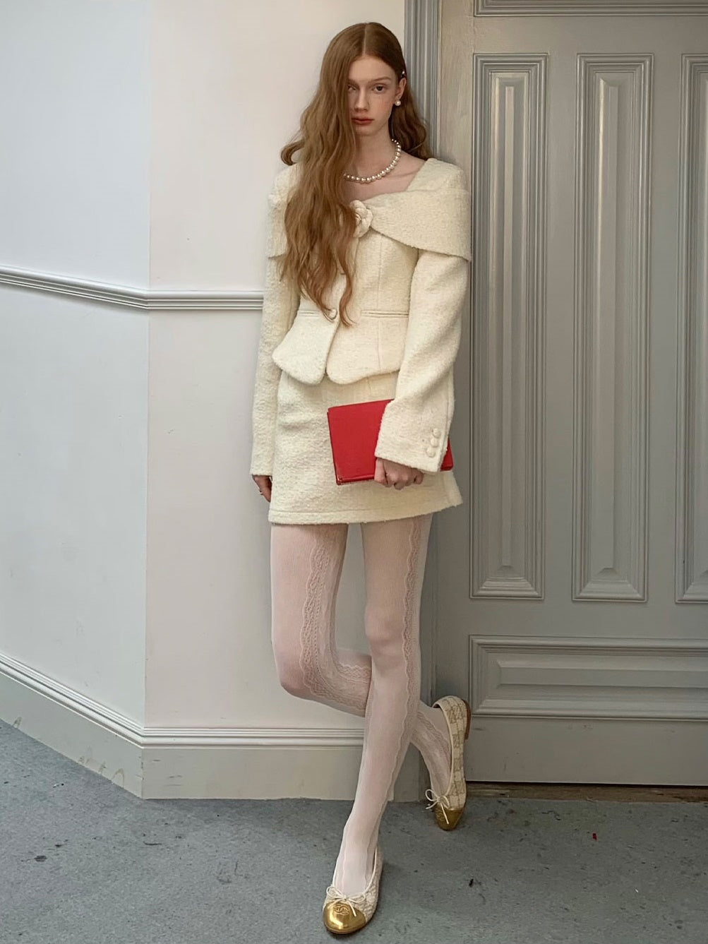 Woven Shag Retro Tweed Jacket & Short & Long Skirt