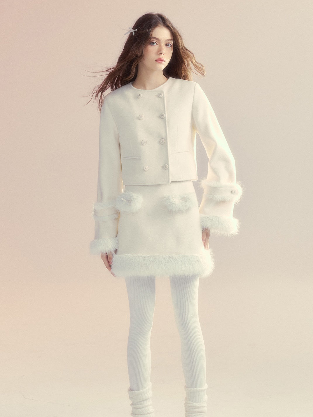 Retro Fur Collar Cloak Coat & A-Line Skirt