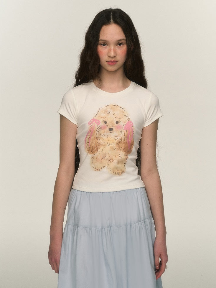 Cute Puppy Printed Short-sleeved T-shirt