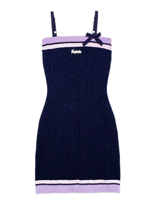 Line Design Hooded Knitted Cardigan & Cable Knitted Slip Dress