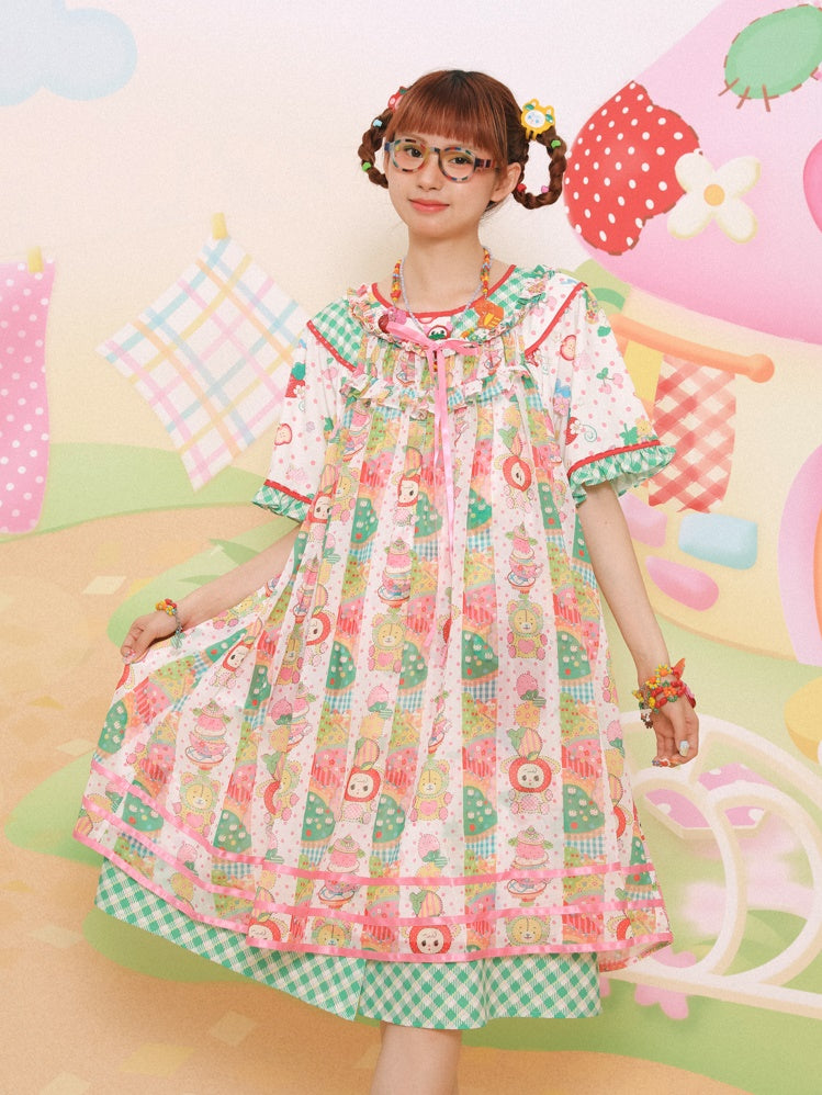 Retro Print Cute Suspender Skirt