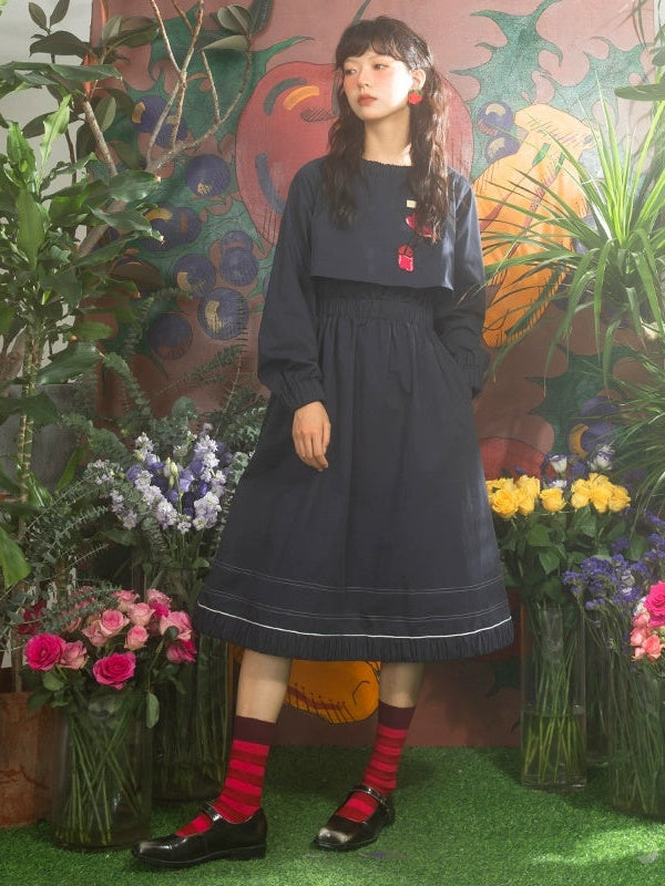 Lily Embroidery Layered Design Waist Shape One-piece