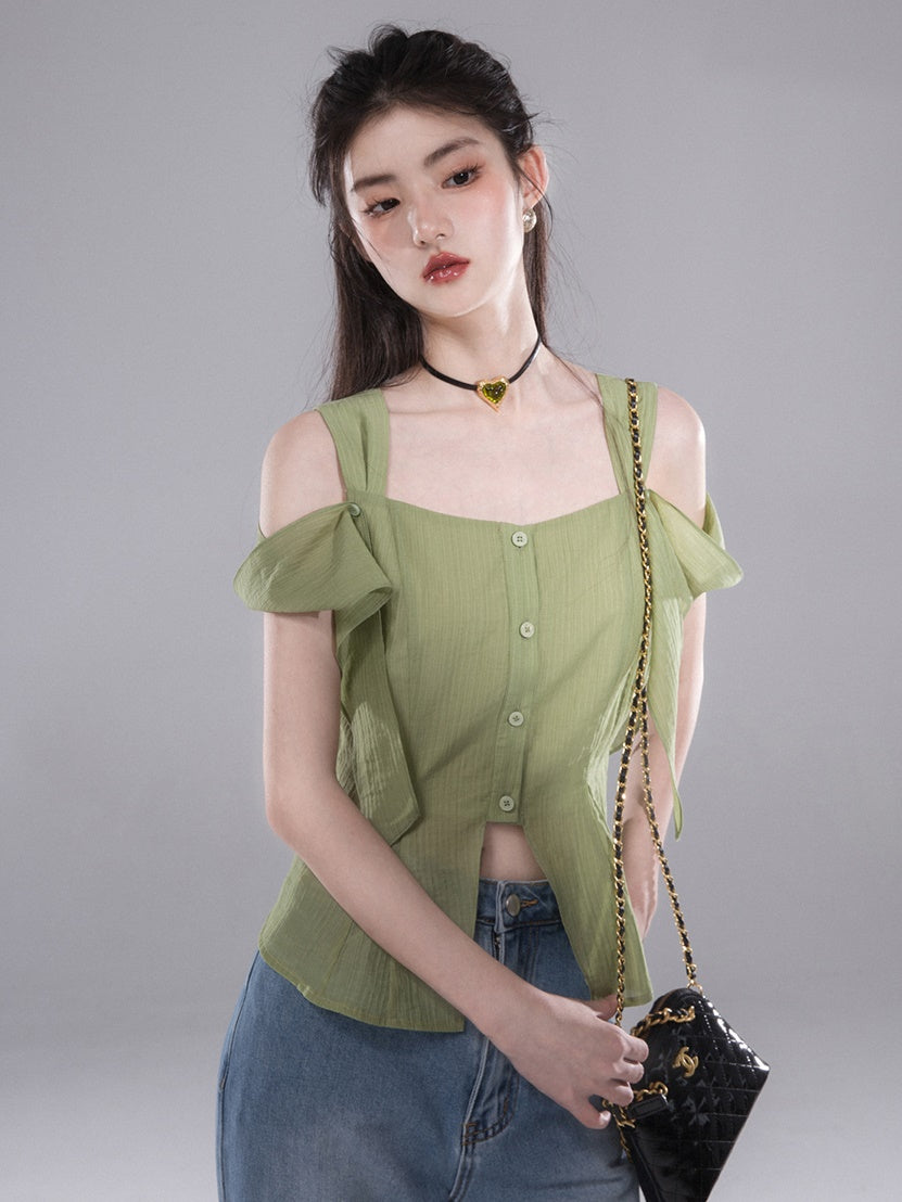 Square Neck Shirt With Shoulder Sleeves