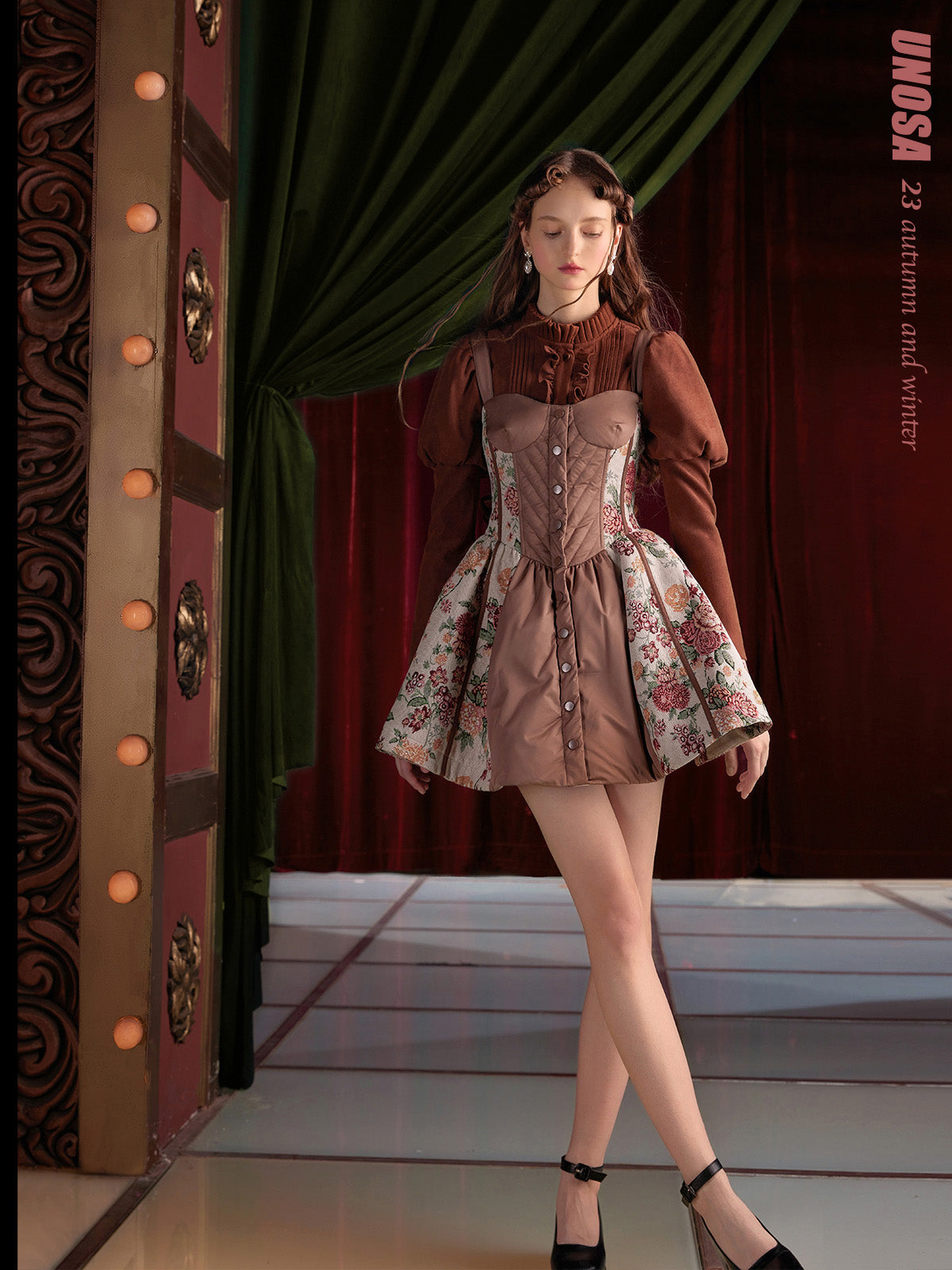 Puppe Jacquard Spleißen Fischbone Hosentender Kleid & Puffärmel Hemd