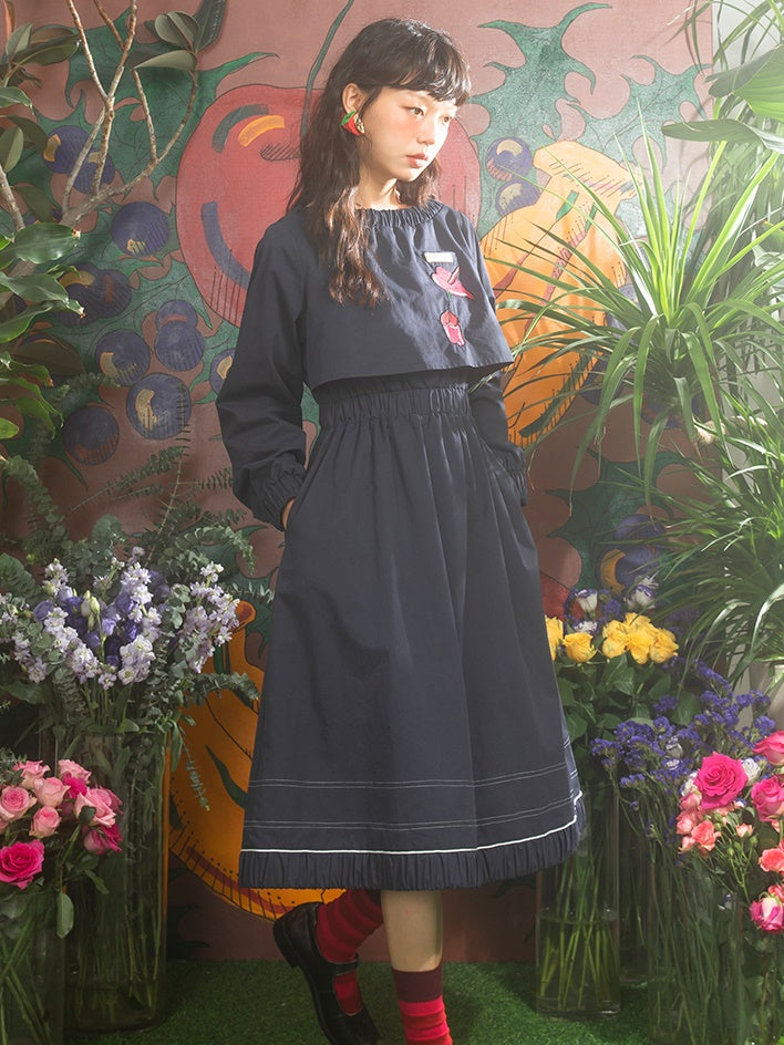 Lily Embroidery Layered Design Waist Shape One-piece