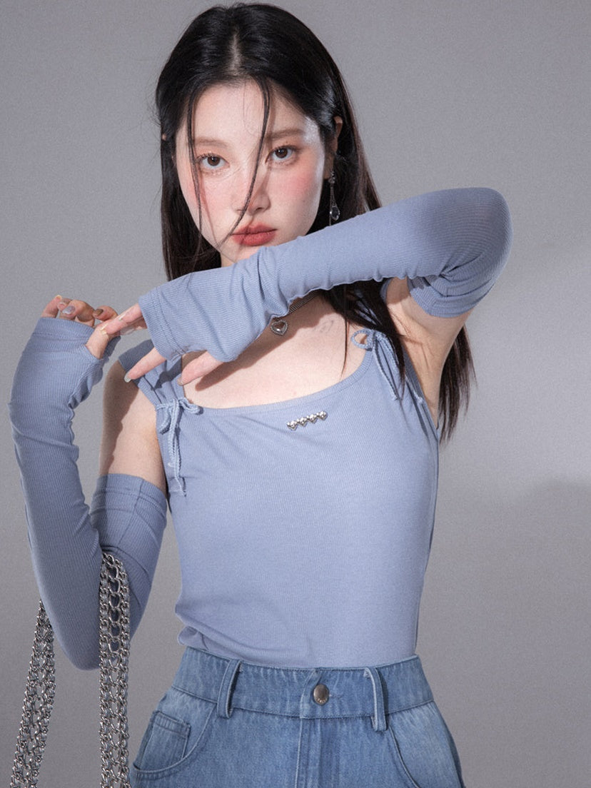 Ribbon Sleeveless Top & Arm Cover