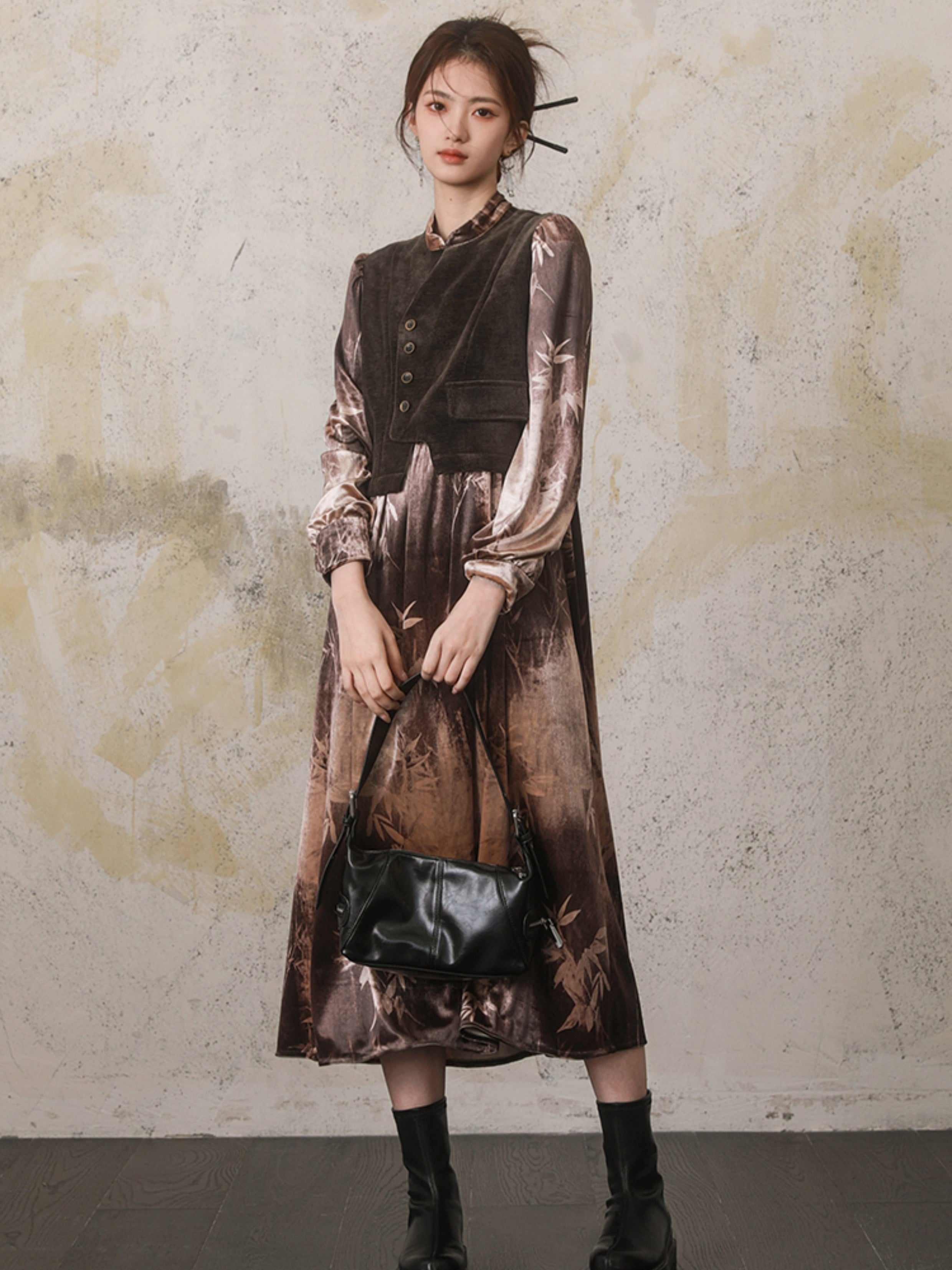 중국 스타일 가짜 트위 넥타이 넥타이 염색 드레스