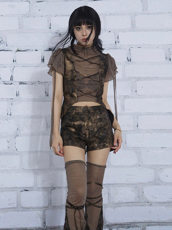 Smudge Print Hot Pants & Long Leg Cover