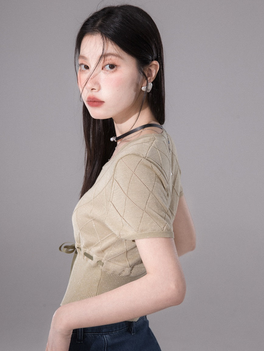 U-neck Rhombus Knitted Top