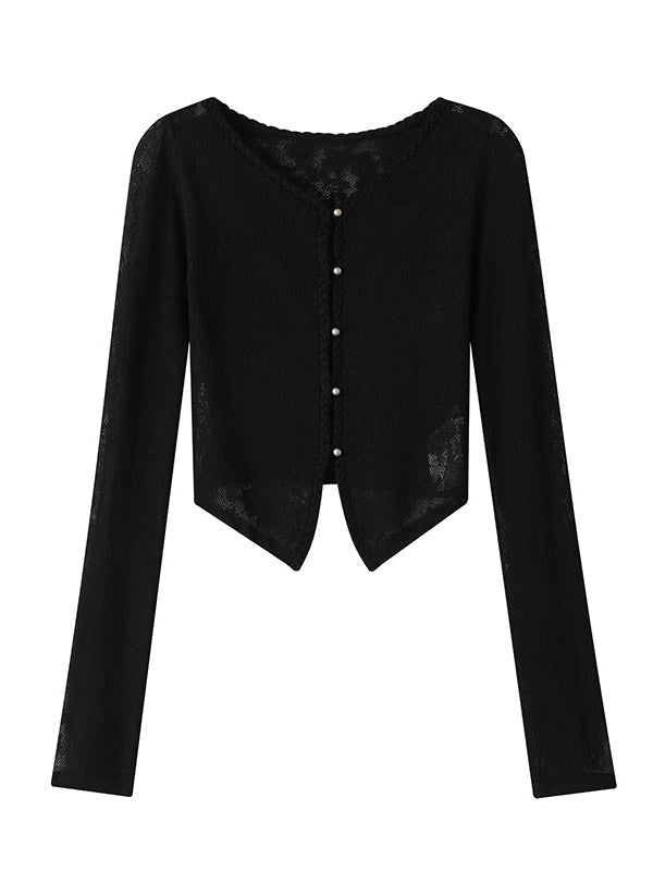 중공 루즈 레이스 니트 가디건 & 브라탑