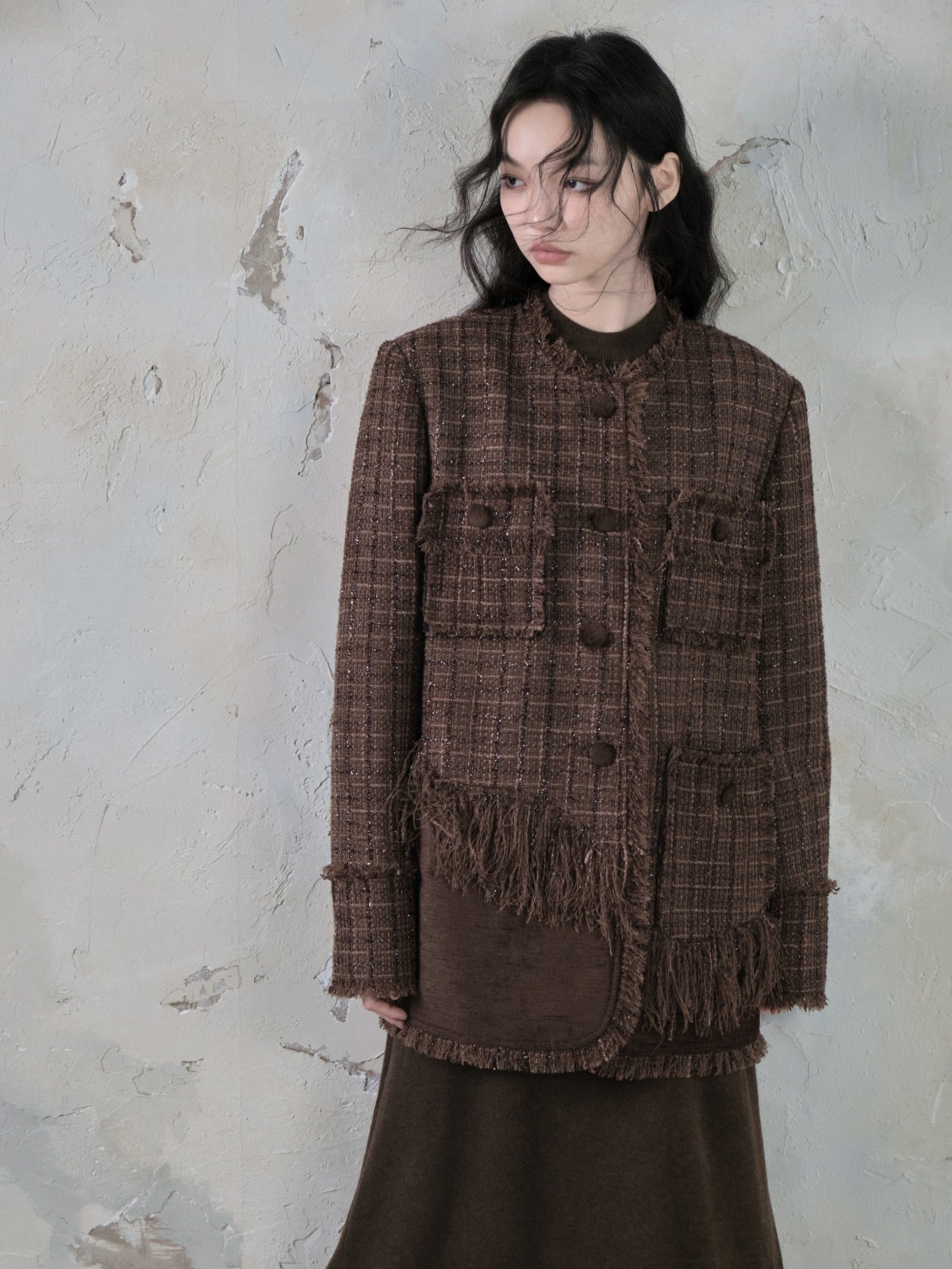 Tweed Loose Tassel Short Coat