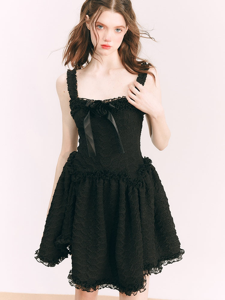 Wildrose Fleur tridimensionnelle petite robe noire