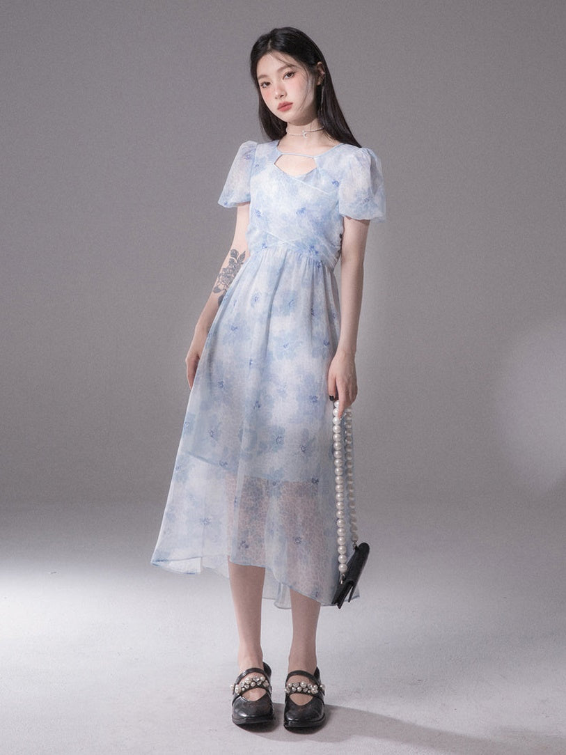 Fuzzy Printed Cross Chiffon One-piece