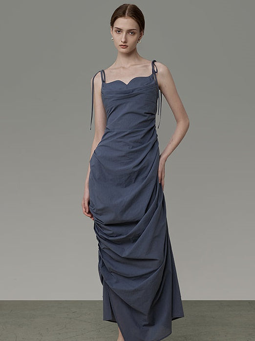 Curved Neckline Drape Suspender Dress