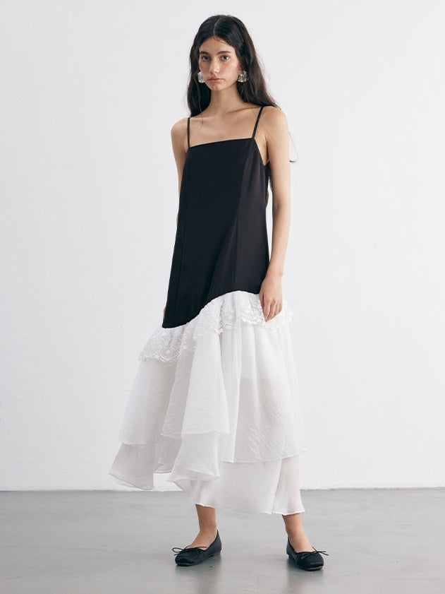 Curved Stitching Design Lace Trimmed Slip Dress