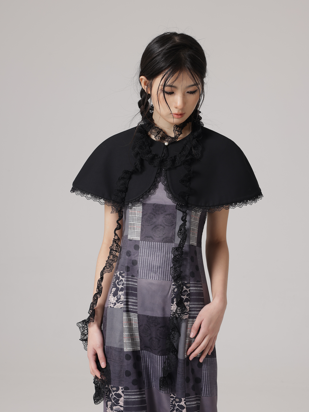 Patchwork Mosaic Imprimer Robe Lace Scharf et Cloak 3 Pieces Set