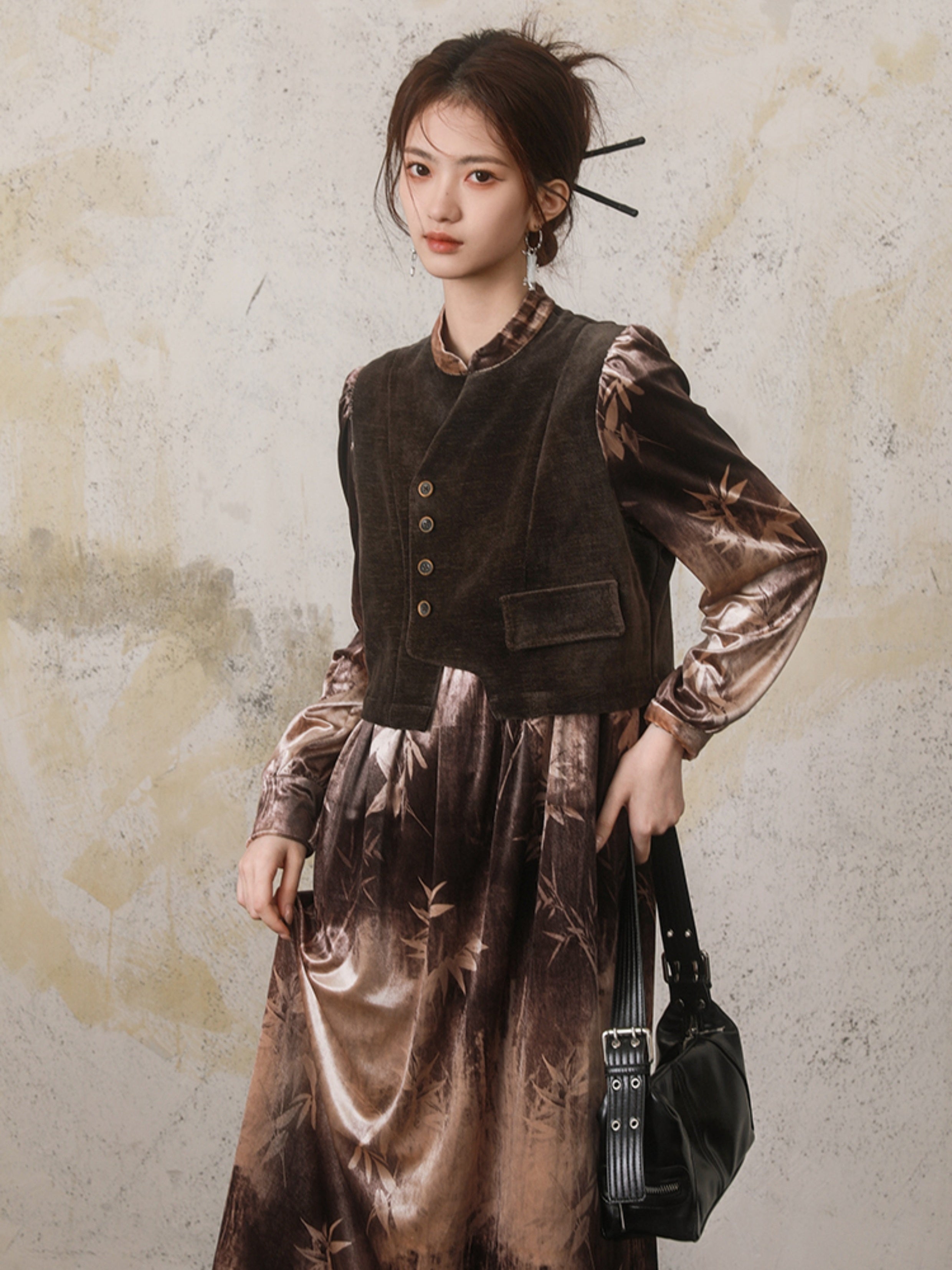 중국 스타일 가짜 트위 넥타이 넥타이 염색 드레스