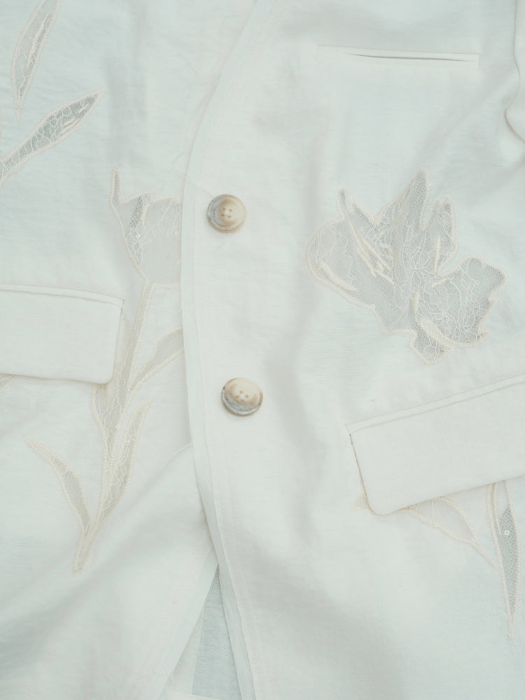 Carved Lace Embroidery Jacket & Camisole & Short Skirt