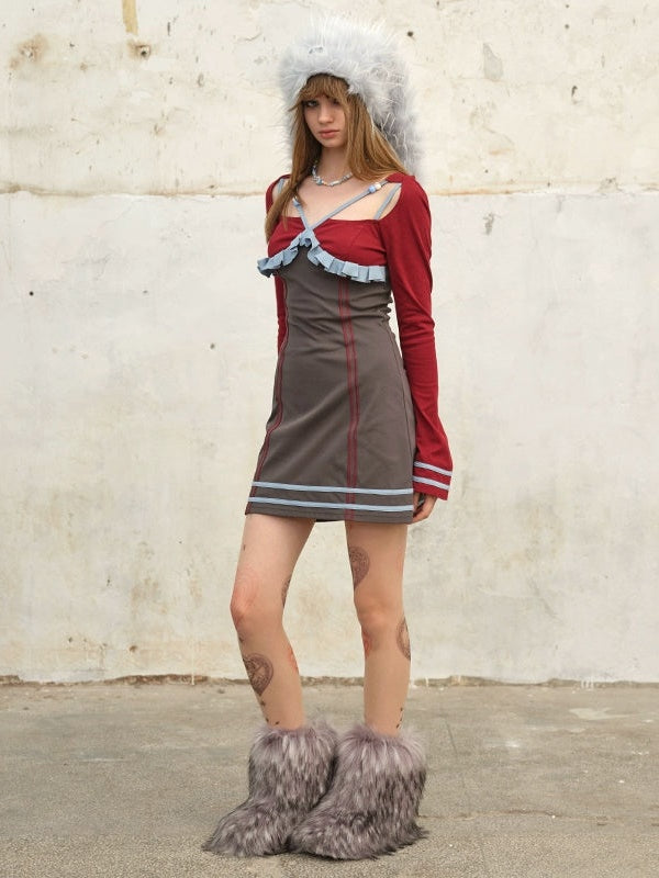 Robe de commutation en deux couleurs à cou carré