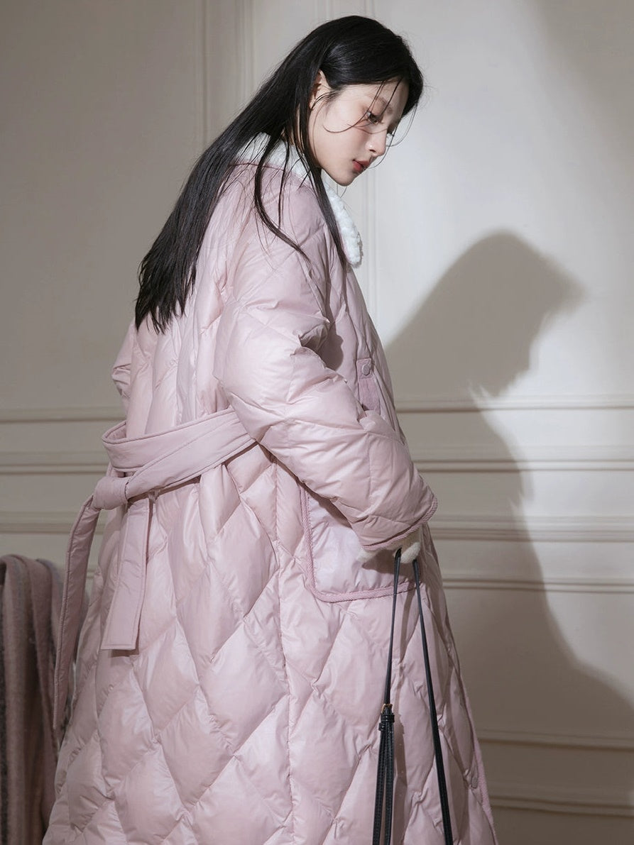 Diamond Stitch Long Down Jacket