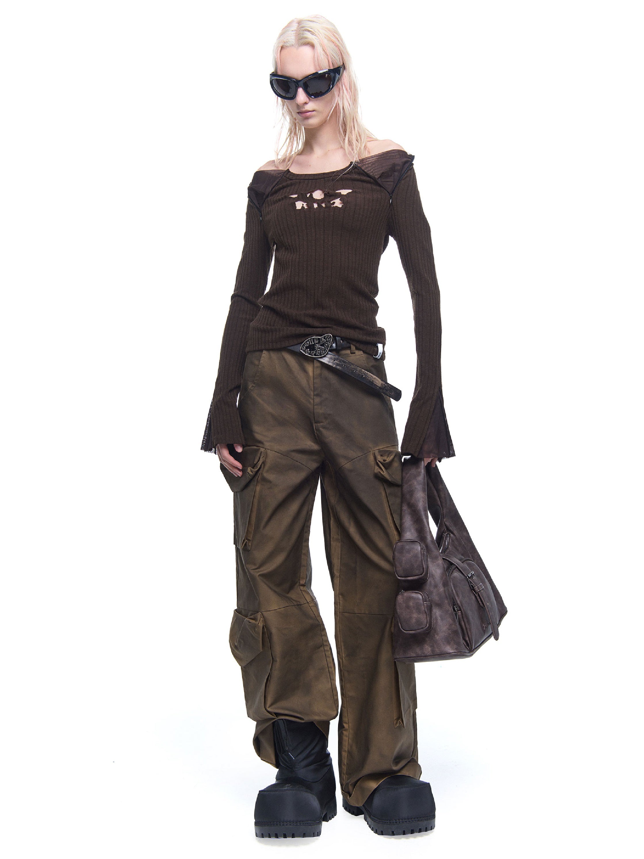 Hollow Slim Zipper Splicing Sweater