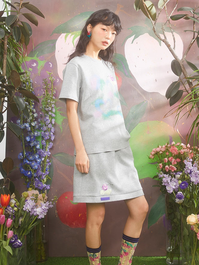Retro Cherry Embroidery Gradient Loose T-shirt & Skirt