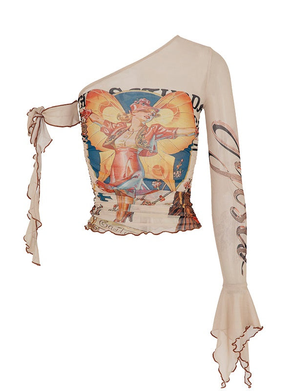 Niche Y2K One-shoulder Elastic T-shirt