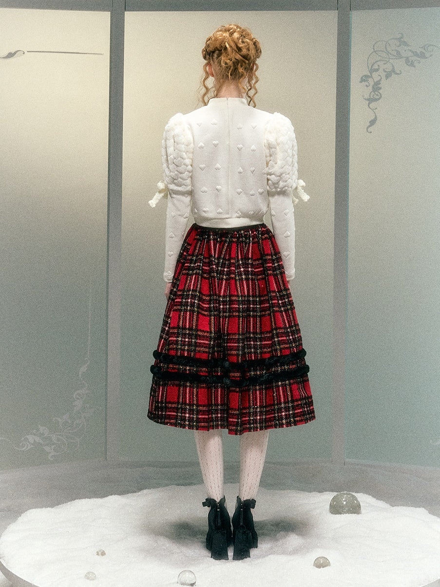 모피 소매를 좋아합니다. 보우 진주 장식 짧은 상단