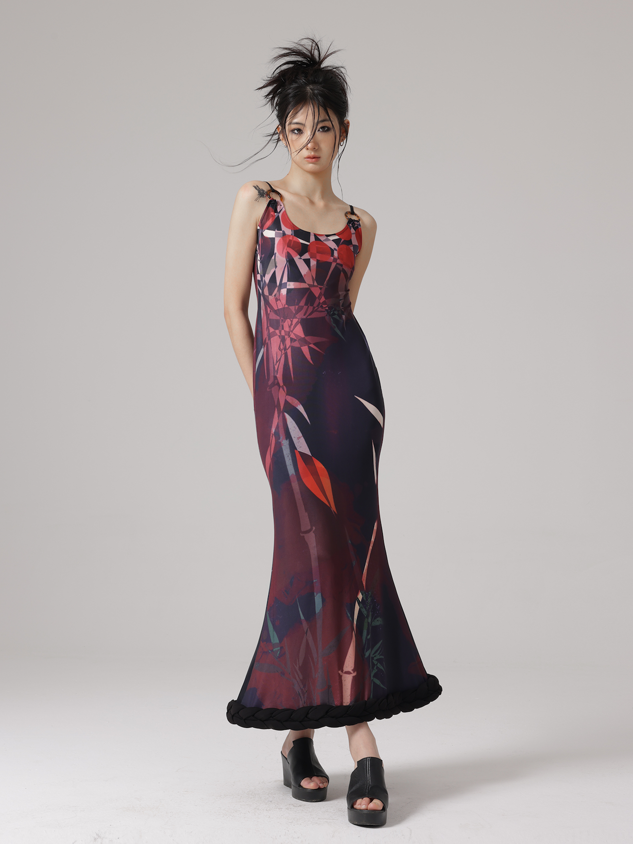 CHINESE STYLE PRINT MERMAID ADJUSTMENT SUSPENDER Dress