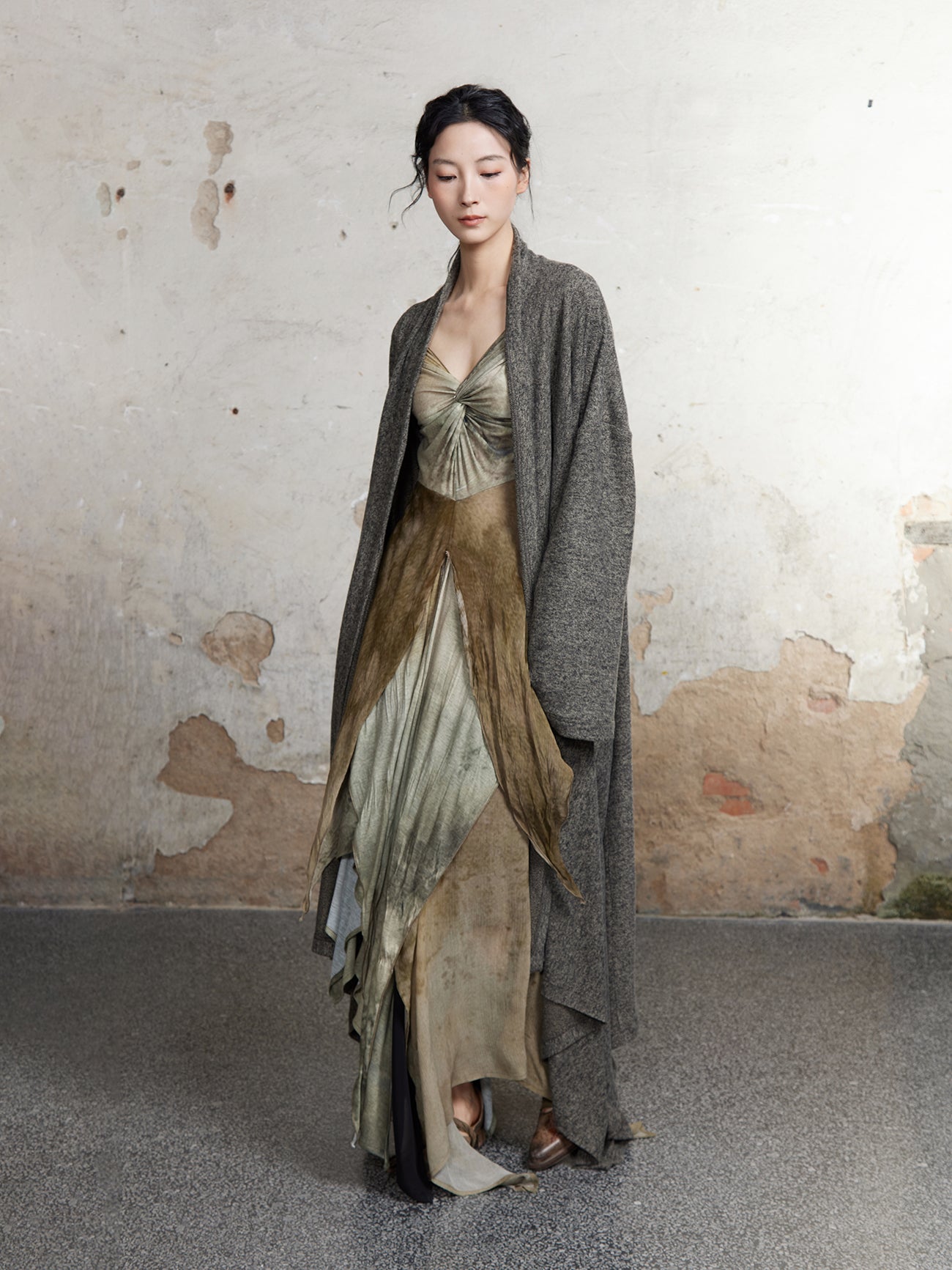 Strickkragen lange Kleid -Strickjacke