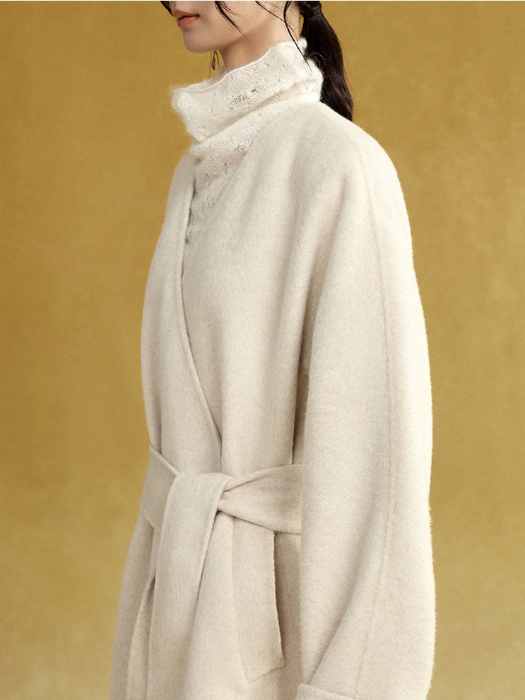 칼라가없는 긴 양면 가운 코트