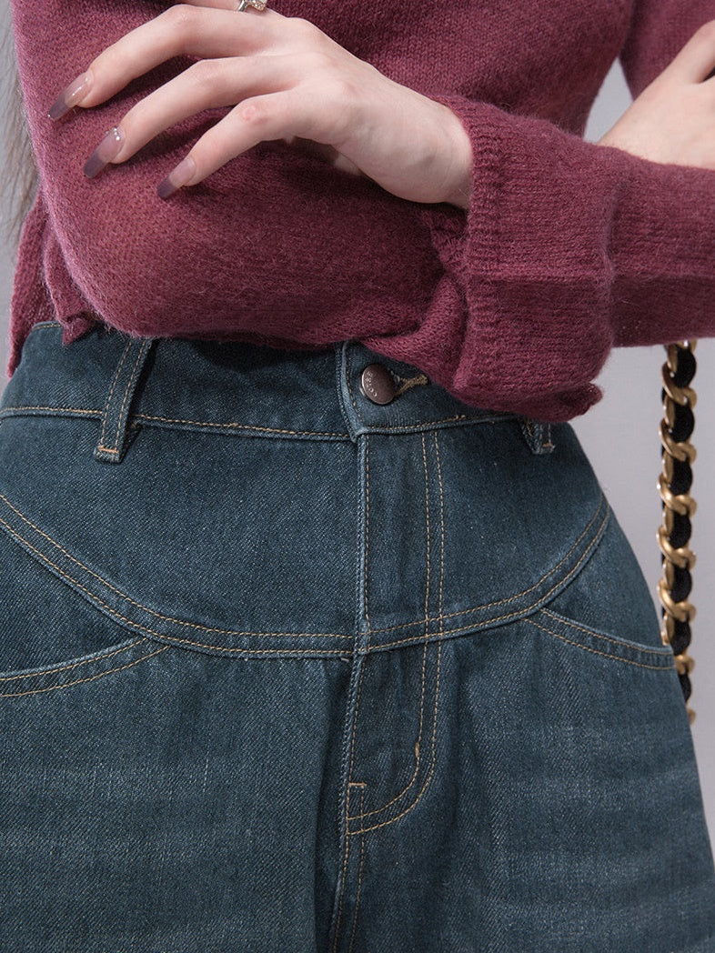 Wavy Split Line Retro Wide-leg Jeans