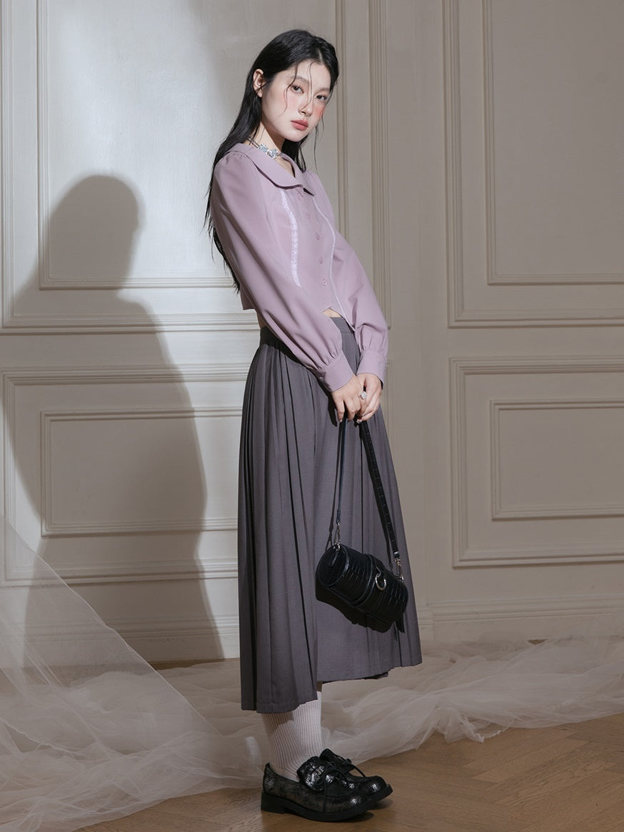 Doll Collar Waist Shape Cropped Shirt