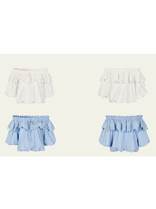 Carved Flower Lace Off-Shoulder Top & Embroidered Skirt