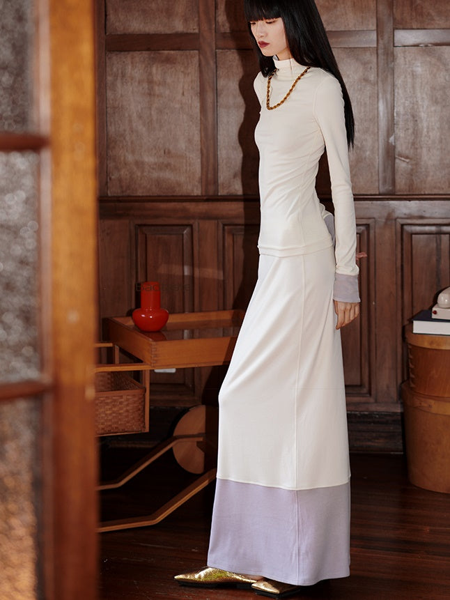 대비 컬러 긴 해협 치마