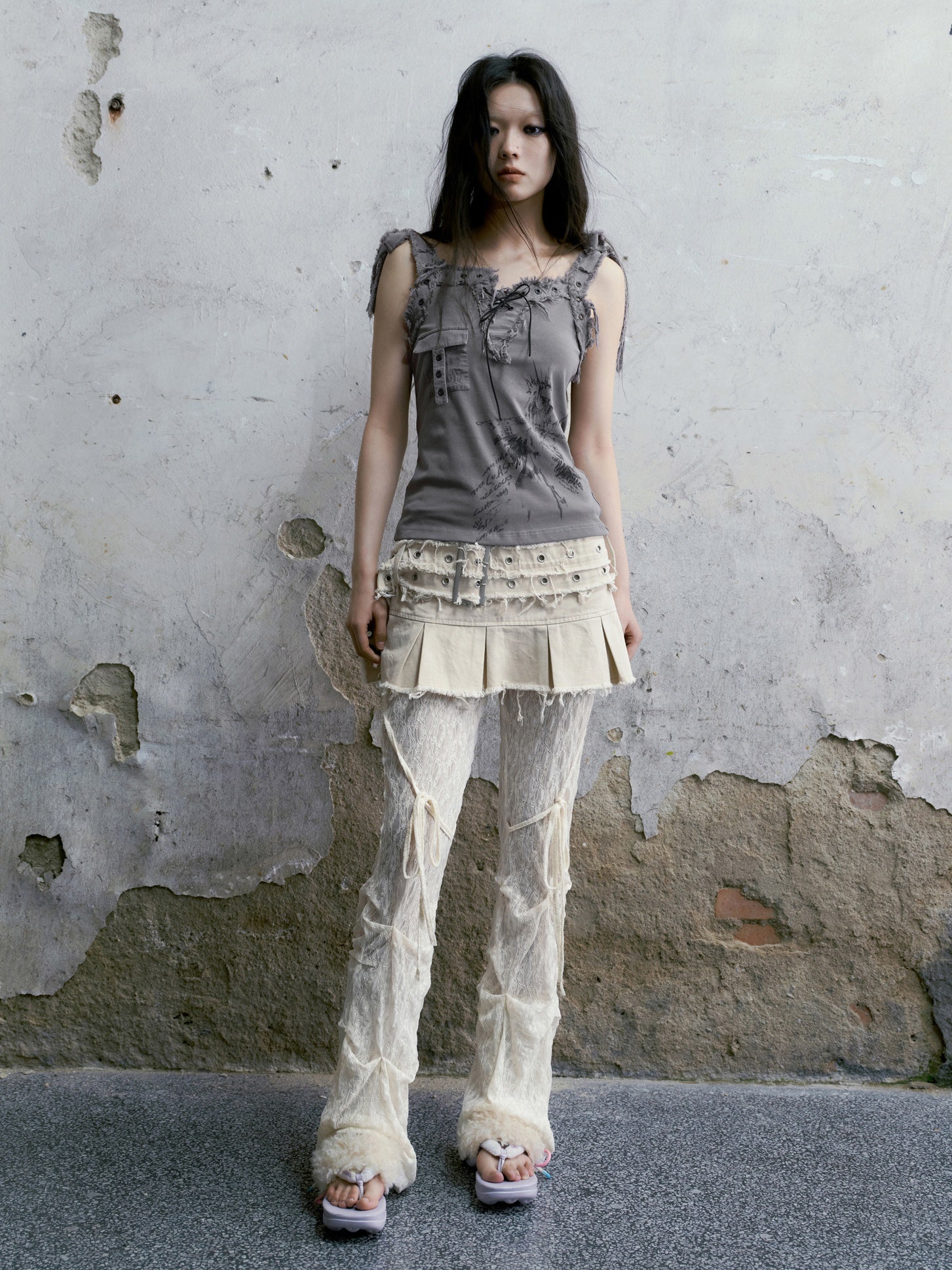 Printed Raw Edge Asymmetric Camisole