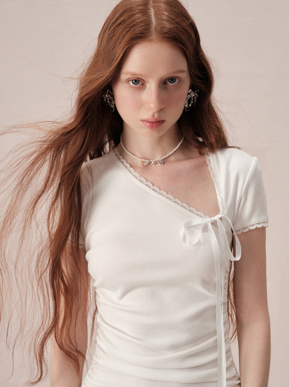 Lace Edge Side Shirring Gather One-piece