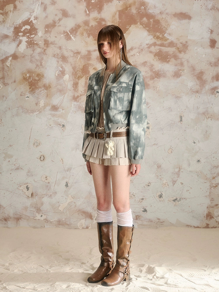 숏 캐주얼 워싱 프린트 재킷