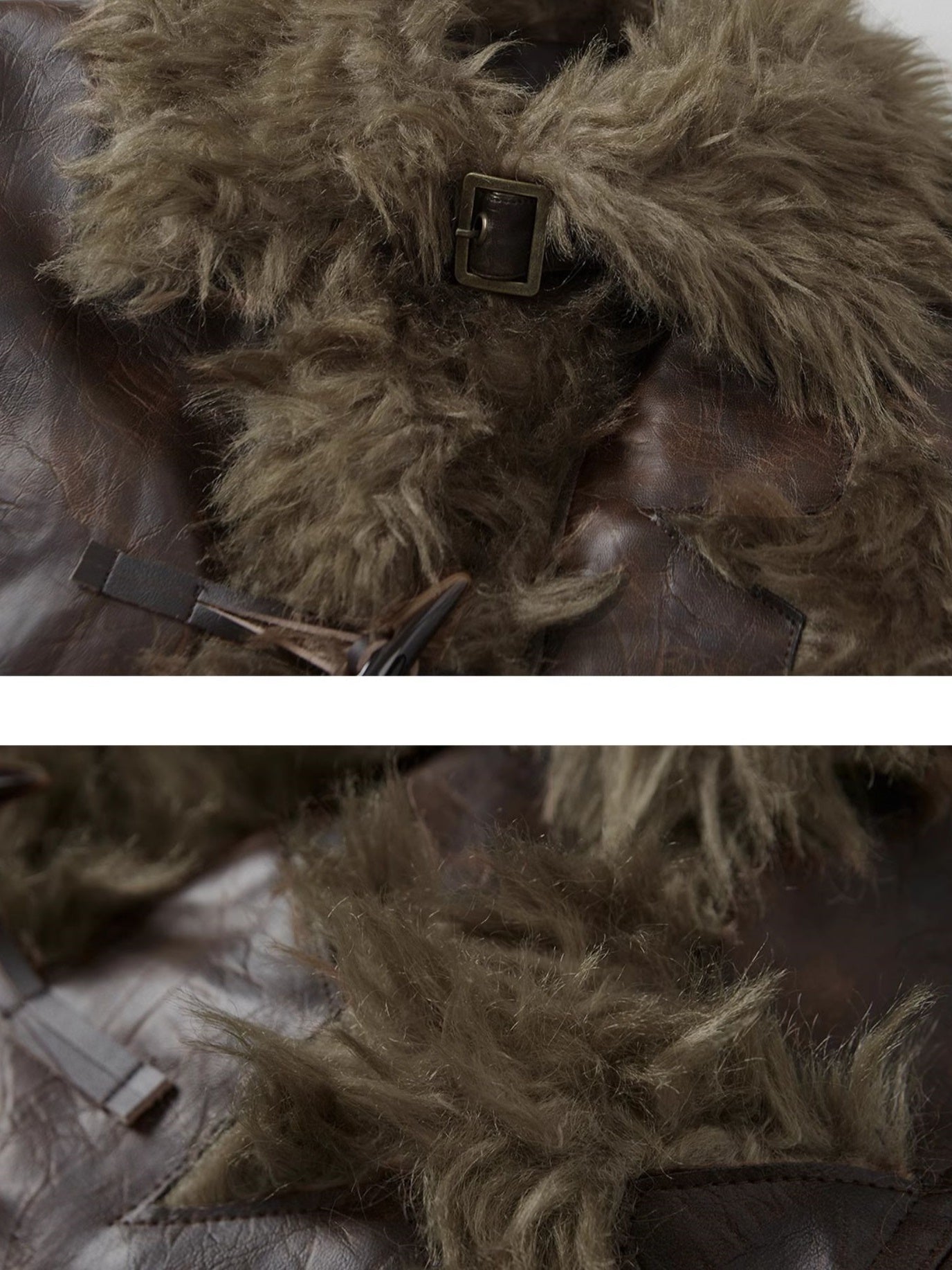Loose Fur Stitch Leather Half Jacket